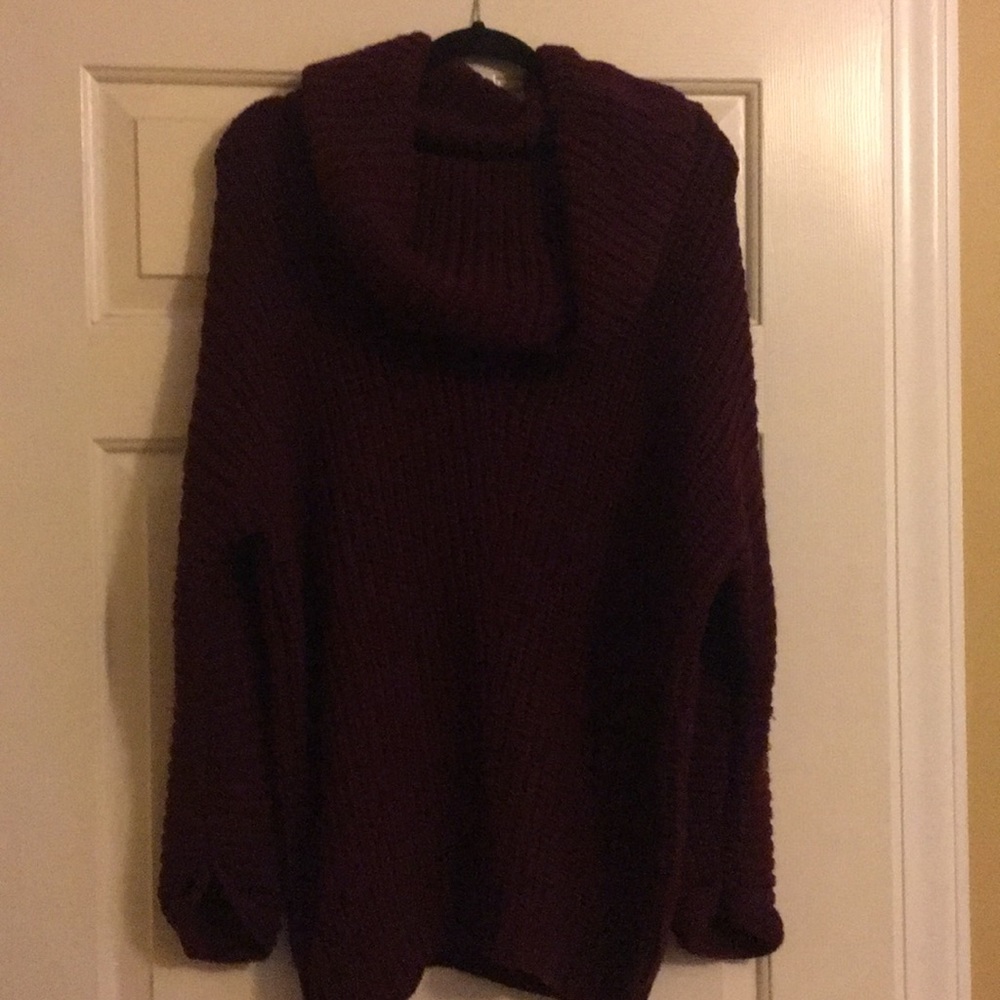 Long burgundy cowl neck sweater